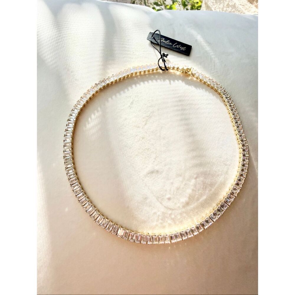 Dolce West Gold Tone Baguette Crystal Tennis Choker Necklace NWT - Picture 6 of 15